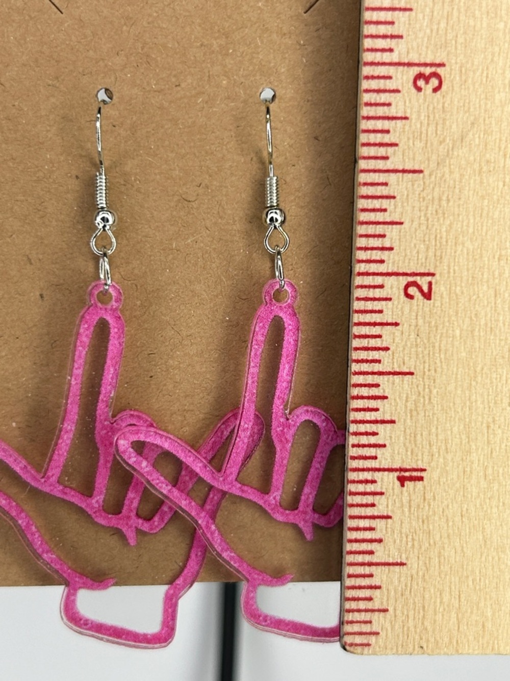 Pink ASL Hand Dangle Earrings - Women Fashion Jewelry - Picture 2 of 3